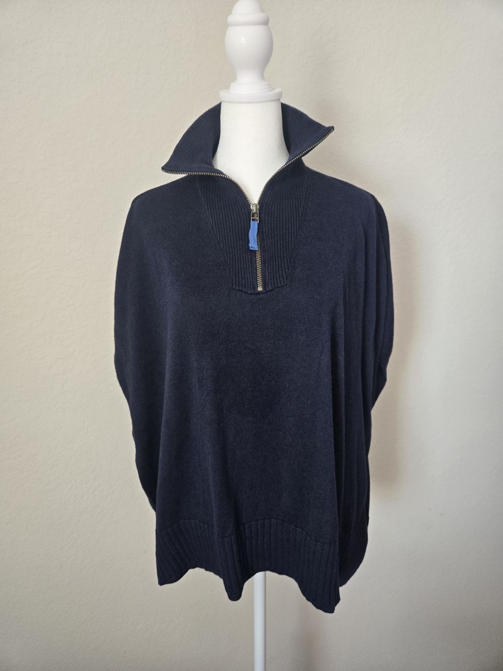 Lilla P Navy Half-Zip Funnel Collar Sweater